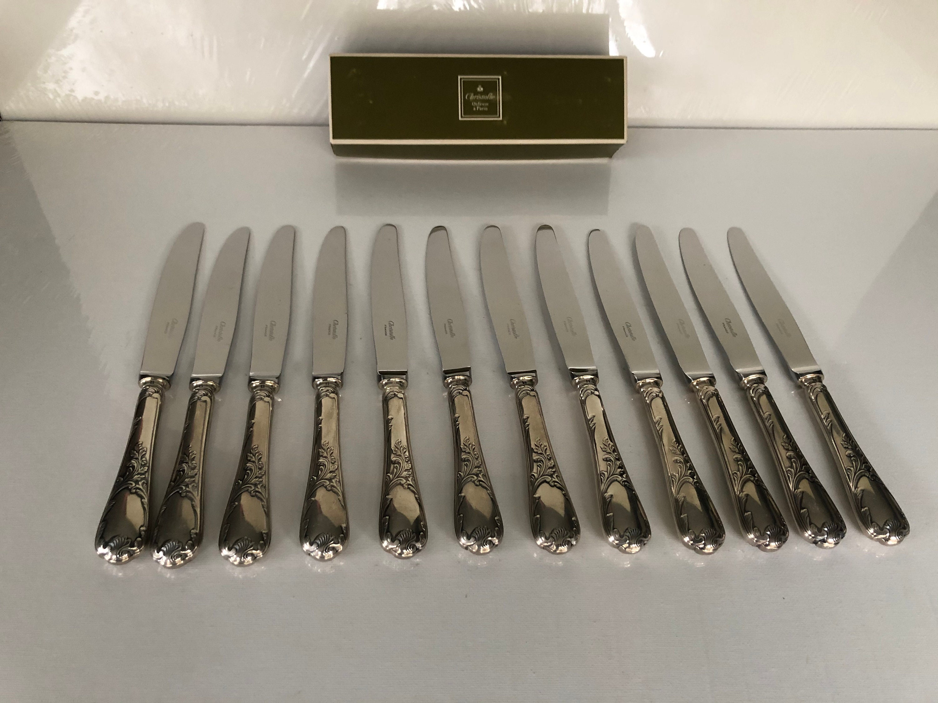 Christofle 12 Knives Model Marly Longueur 19, 5 cm Vintage