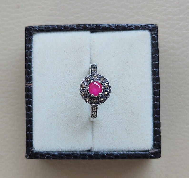 Marcasite Ruby Ring Marcasite Ring Vintage Marcasite Ring Ruby Ring Marcasite Victorian Ring Marcasite Silver Ring Marcasite Gift Ring