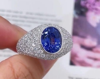 Oval Tanzanite Ring: Sterling Silver Cocktail Ring, CZ Accents