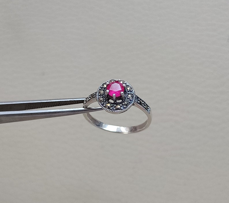 Marcasite Ruby Ring Marcasite Ring Vintage Marcasite Ring Ruby Ring Marcasite Victorian Ring Marcasite Silver Ring Marcasite Gift Ring