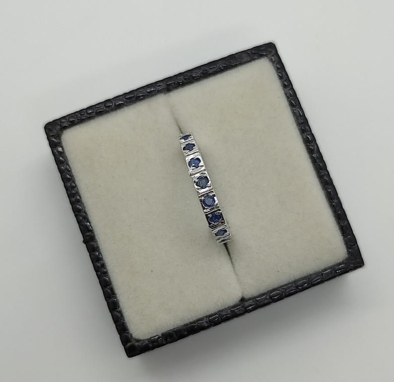 Full eternity Sapphire 2 mm Band Ring Sterling silver Blue Sapphire ring September birth stone ring simple wedding engagement Ring !!!