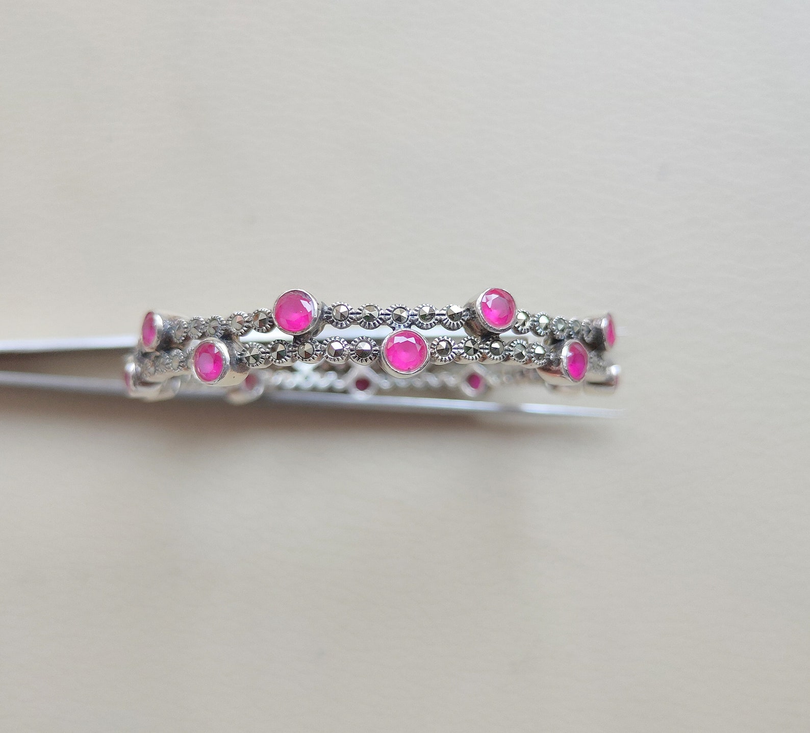 Ruby Marcasite Cuff Bengal Ruby Bracelet Ruby Silver Bengal Etsy