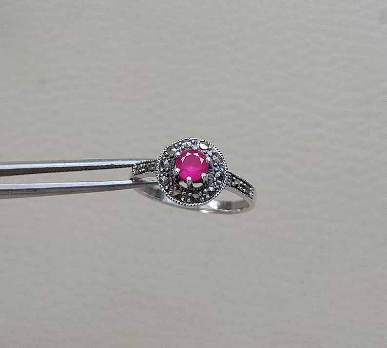 Marcasite Ruby Ring Marcasite Ring Vintage Marcasite Ring Ruby Ring Marcasite Victorian Ring Marcasite Silver Ring Marcasite Gift Ring