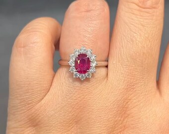 Lab Grown Oval Ruby Ring: Sterling Silver, July Birthstone, Vintage Statement Ring