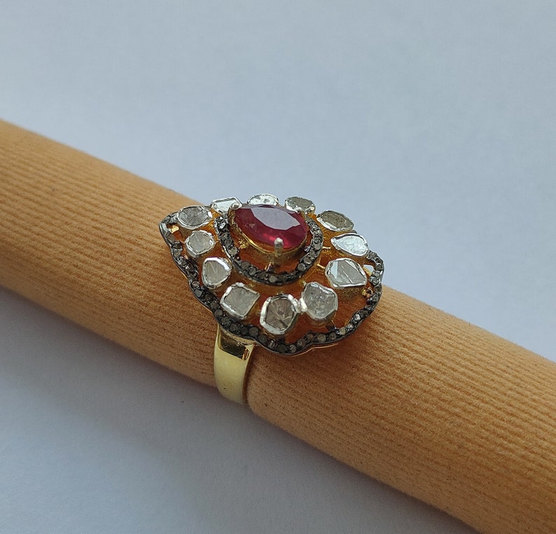 Victorian Ruby Ring Handmade Silver Ring Natural Ruby Ring 925 Sterling Silver Ring Uncut Diamond Ring Raw Diamond Silver Stone Ring