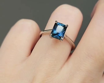 Dainty Sterling Silver Ring: Octagon Blue Sapphire, Handmade
