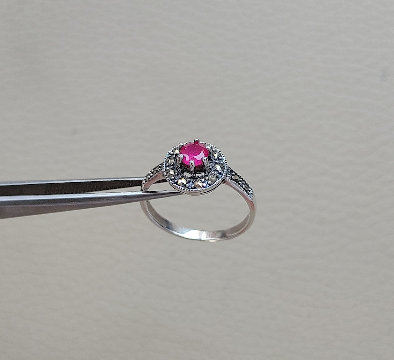 Marcasite Ruby Ring Marcasite Ring Vintage Marcasite Ring Ruby Ring Marcasite Victorian Ring Marcasite Silver Ring Marcasite Gift Ring