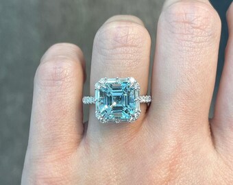 Square Lab Aquamarine Ring: Vintage Sterling Silver Anniversary Ring