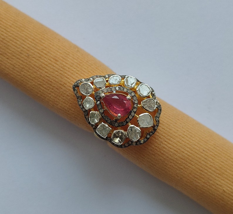 Victorian Ruby Ring Handmade Silver Ring Natural Ruby Ring 925 Sterling Silver Ring Uncut Diamond Ring Raw Diamond Silver Stone Ring
