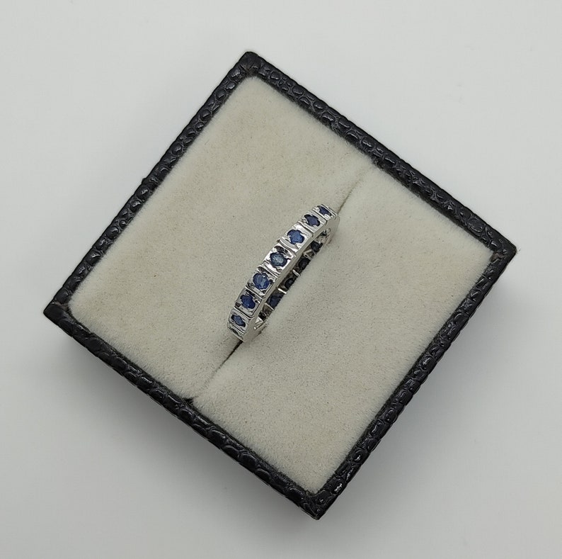 Full eternity Sapphire 2 mm Band Ring Sterling silver Blue Sapphire ring September birth stone ring simple wedding engagement Ring !!!