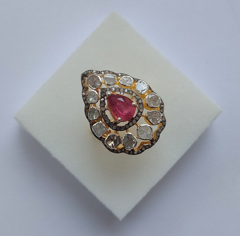 Victorian Ruby Ring Handmade Silver Ring Natural Ruby Ring 925 Sterling Silver Ring Uncut Diamond Ring Raw Diamond Silver Stone Ring