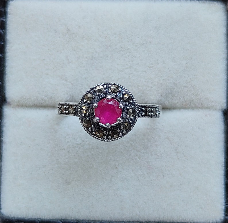 Marcasite Ruby Ring Marcasite Ring Vintage Marcasite Ring Ruby Ring Marcasite Victorian Ring Marcasite Silver Ring Marcasite Gift Ring