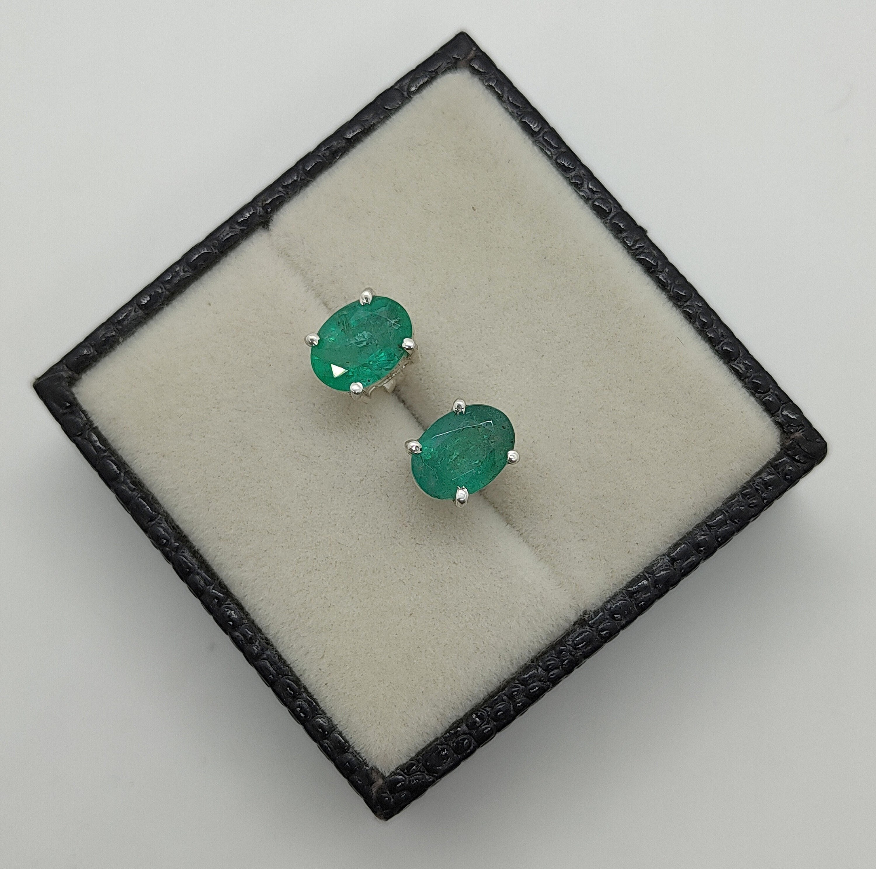 Natural Emerald Silver Studs in Solid 92.5 Sterling Silver Etsy UK