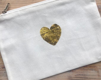 Gold heart cosmetic purse