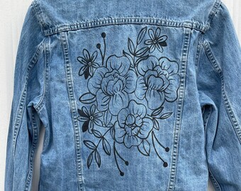 Size: M Hand Painted Denim Jacket- Floral