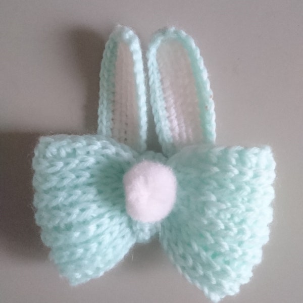 Crochet, hair, Clip, bobble, handmade, Easter, Bunny, Gift, Present, Ears, Hairband, Barrette, Bow, Set of 2