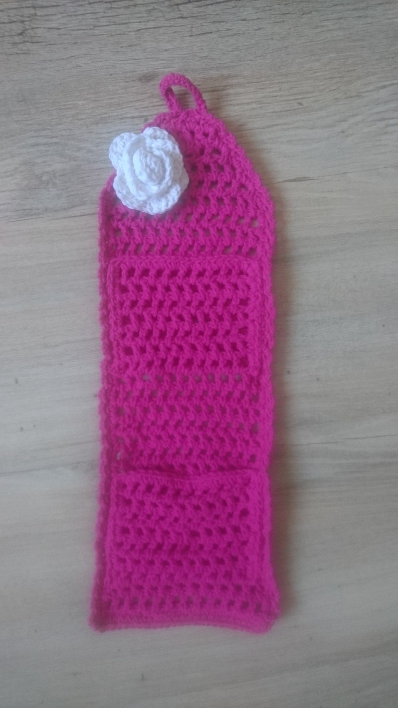 Shower Shampoo Bar Holder Storage Crochet Handmade 100% cotton yarn sustainable plastic free re-usable eco friendly 7. Hot pink