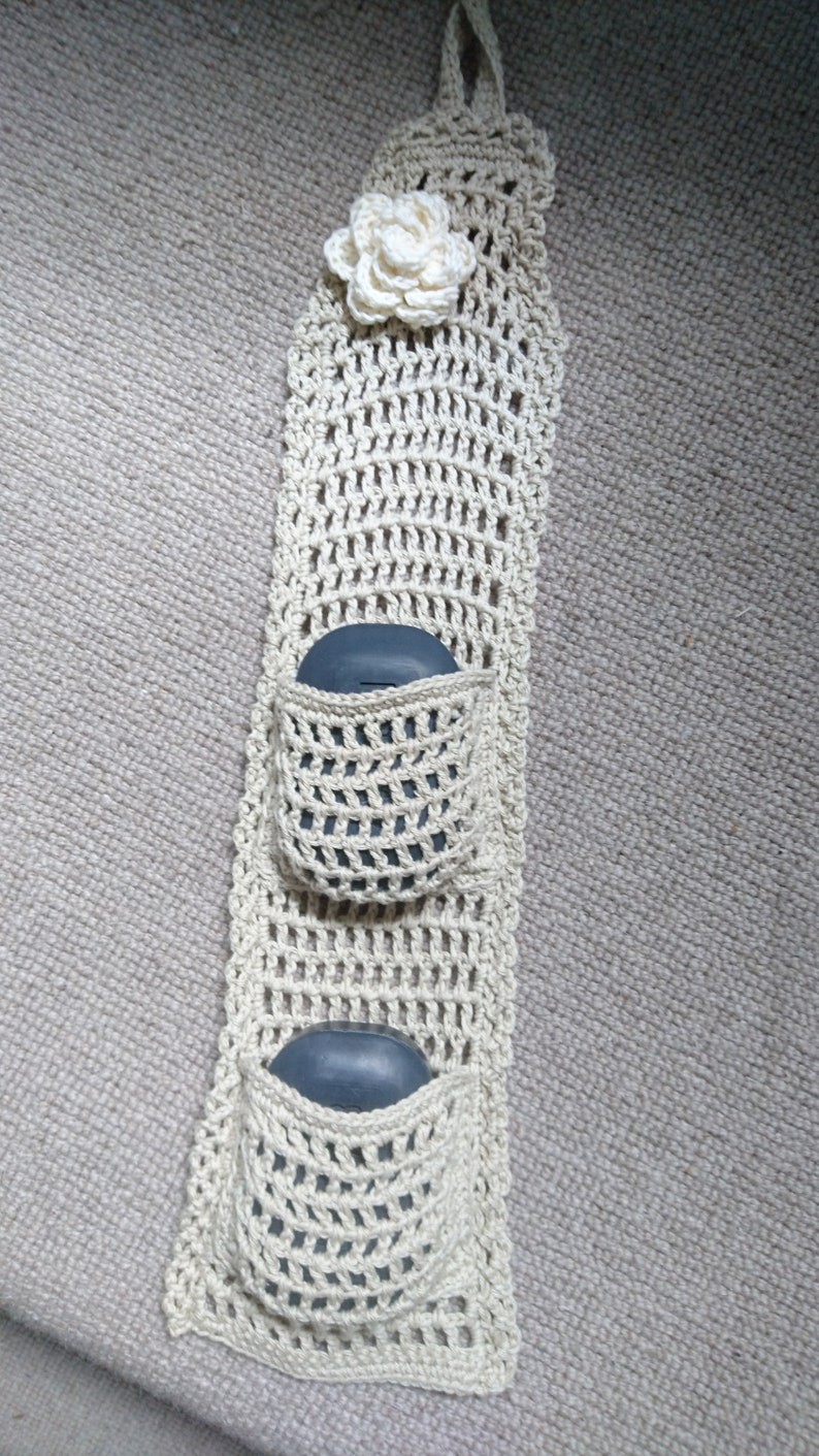 Shower Shampoo Bar Holder Storage Crochet Handmade 100% cotton yarn sustainable plastic free re-usable eco friendly 1. Cream