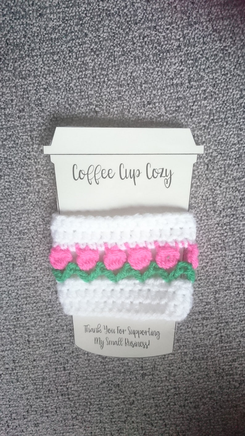 Cup cozy mug wool knitted gift present cold drink hot crochet handmade unique coffee hit chocolate tea frappachino milkshakes Flower cup