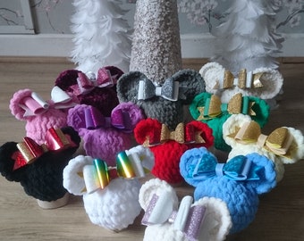 Mouse ears, crochet, bauble, bow, handmade, Disney, Christmas, decoration, inspired, velvet, Mickey, Minnie, Custom, ornament, stocking