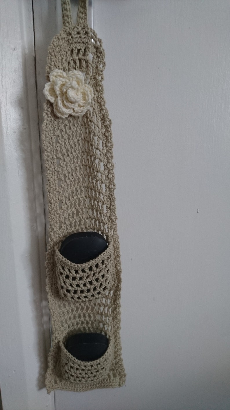 Shower Shampoo Bar Holder Storage Crochet Handmade 100% cotton yarn sustainable plastic free re-usable eco friendly image 5