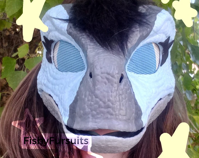 Blue and Grey Raptor Dino Mask - Etsy