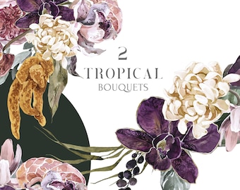 Boho Autumn Floral Bouquet Watercolor Bohemian Wedding clipart - Burgundy, white Pink flowers Orchid, Rose, Chrysanthemum Eucalyptus PNG
