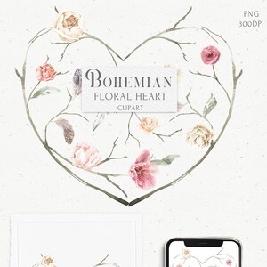 Bloemen liefdeshart clipart. Valentijnsdag, bruiloft aquarel boho-arrangement, png. Roze crème, witte lentepioen, uitnodigingskaart tulpenbloem