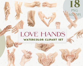Watercolor Family Hands Clipart: Man, Woman, Baby, Kid, Family, Father, Lovers. Mother's Day, Valentine's. Love, Care, Passion PNG