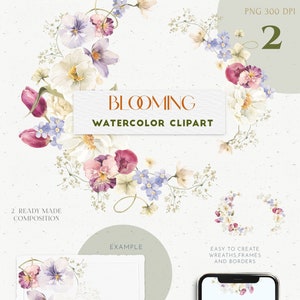 Blumen Gesteck Clipart. Valentinstag, Hochzeit Aquarell Boho PNG. Rosa, creme, weiße Frühlings-Pfingstrose, Tulpenblumeneinladungskarte-Logodesign