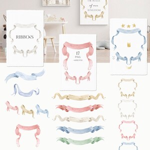 May include: A set of 17 watercolor illustrations of ribbons in various colors and styles. The ribbons are perfect for adding a touch of elegance to any project. The illustrations are high-resolution and come in PNG format.