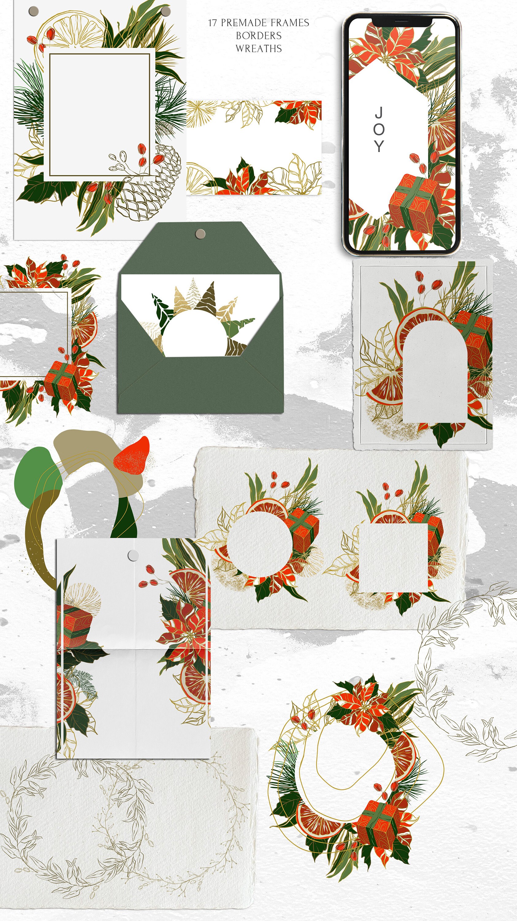 Modern Christmas Clipart Set: Winter Frames Wreaths Borders - Etsy