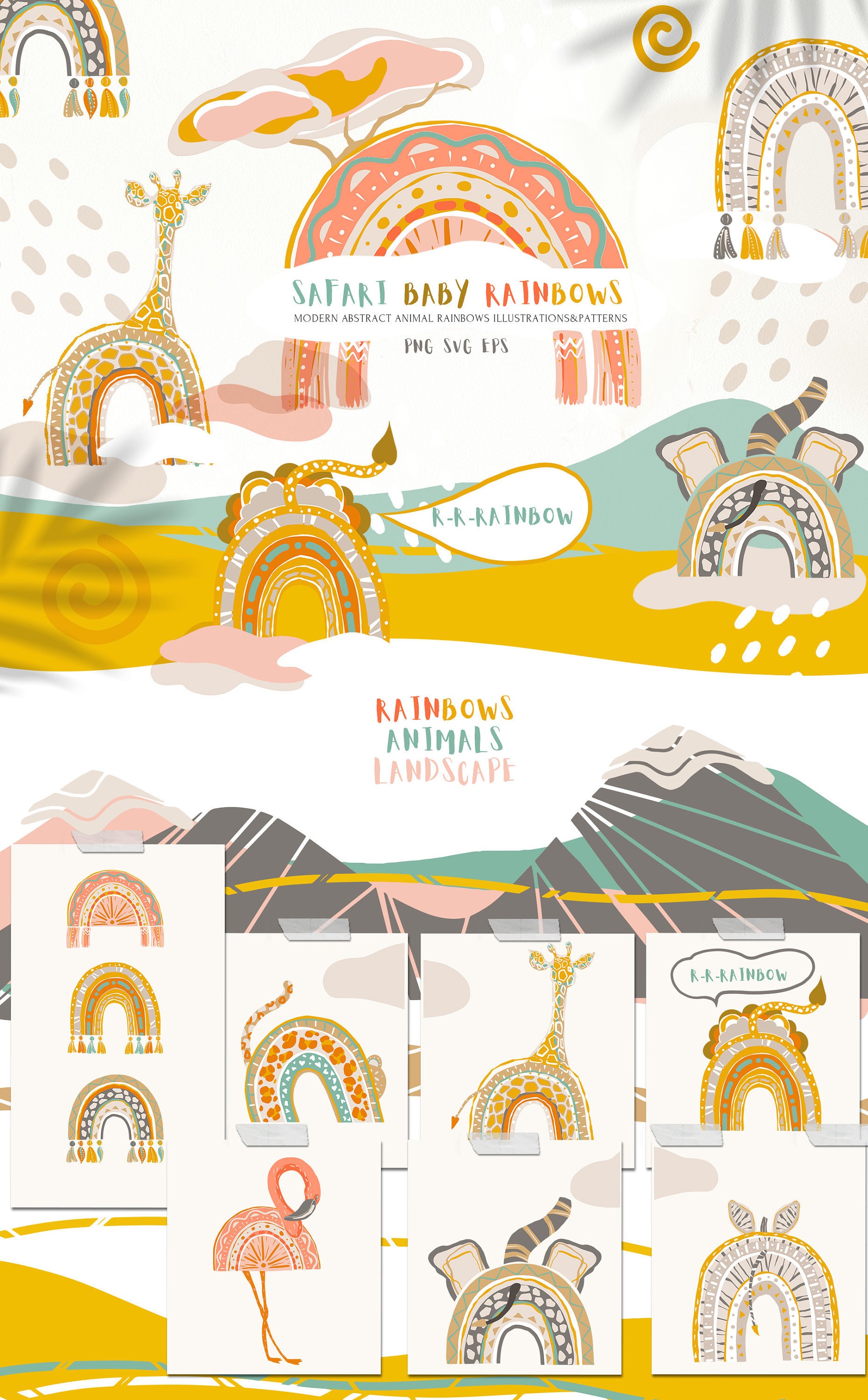 Boho Rainbow Baby Animals Clipart Set. Vector African - Etsy Australia