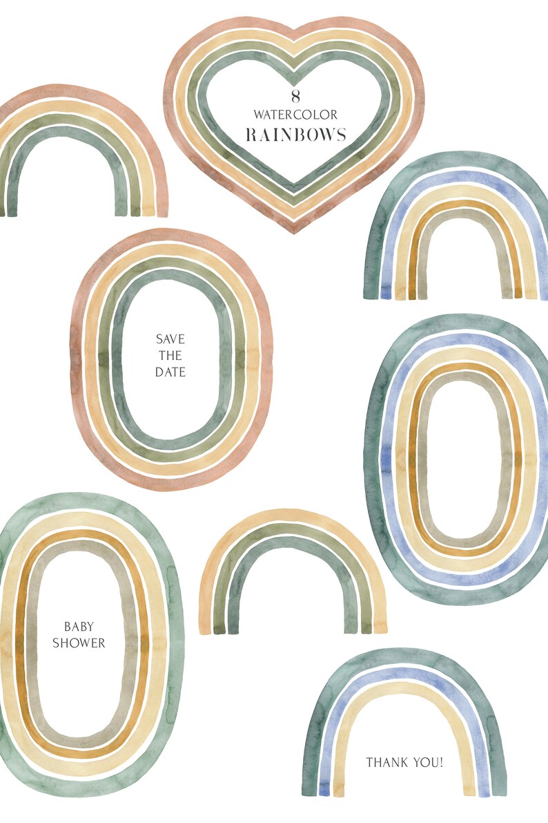 Boho Rainbow Clipart Set. Bohemian Neutral Pastel Watercolor PNG - Baby ...