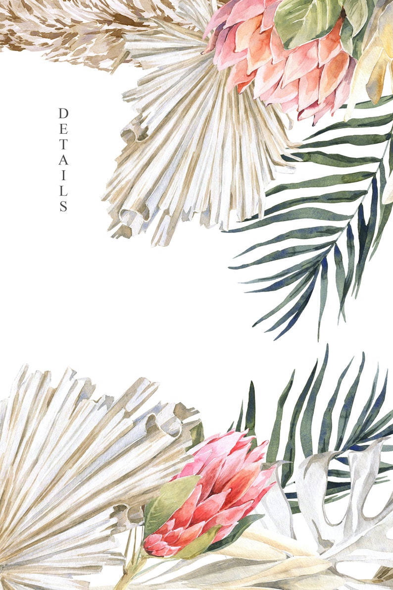Boho border clipart Watercolor Tropical frame PNG Palm leaves | Etsy