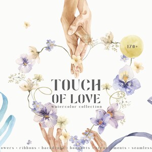 Aquarela Floral amor família clipart: buquês de primavera, grinaldas. Flores em tons pastel, Mãos de Pessoas para Mães, Dia dos Namorados. Design de logotipo PNG