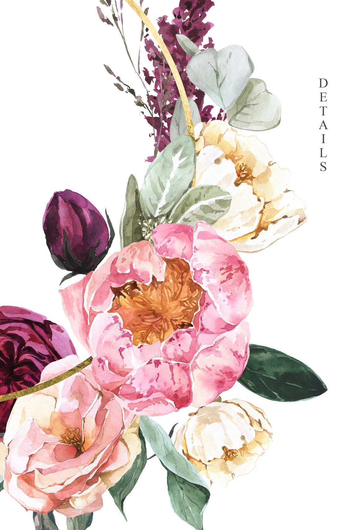 Boho Round Gold Floral Frame Watercolor Bohemian Wedding Wreath Clipart ...