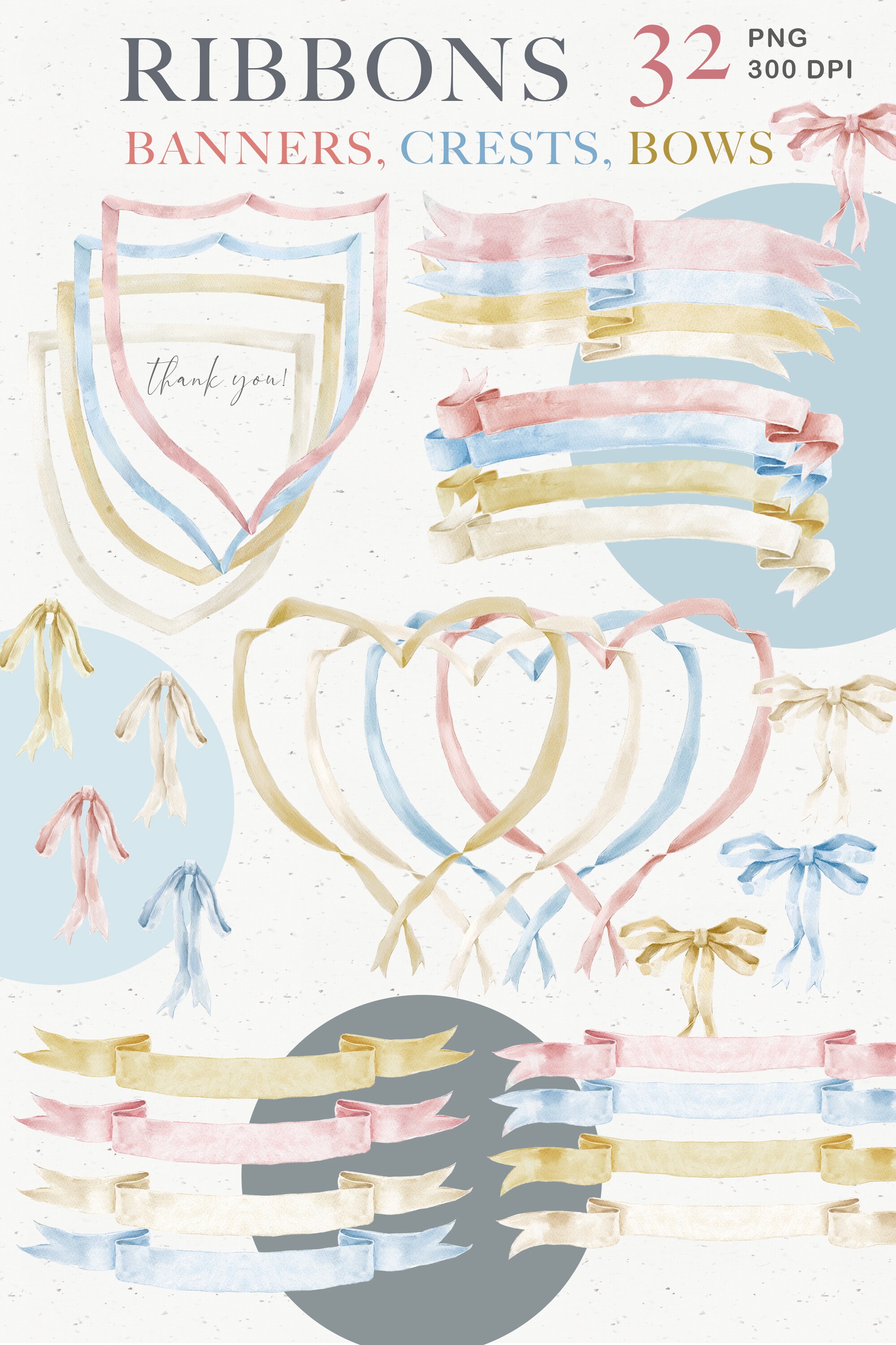 Watercolor Ribbon Banner Clipart Bundle. Crest Creator for Wedding ...