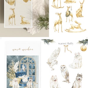 Modern Christmas Home Pets Festive Decor Watercolor Clipart - Etsy
