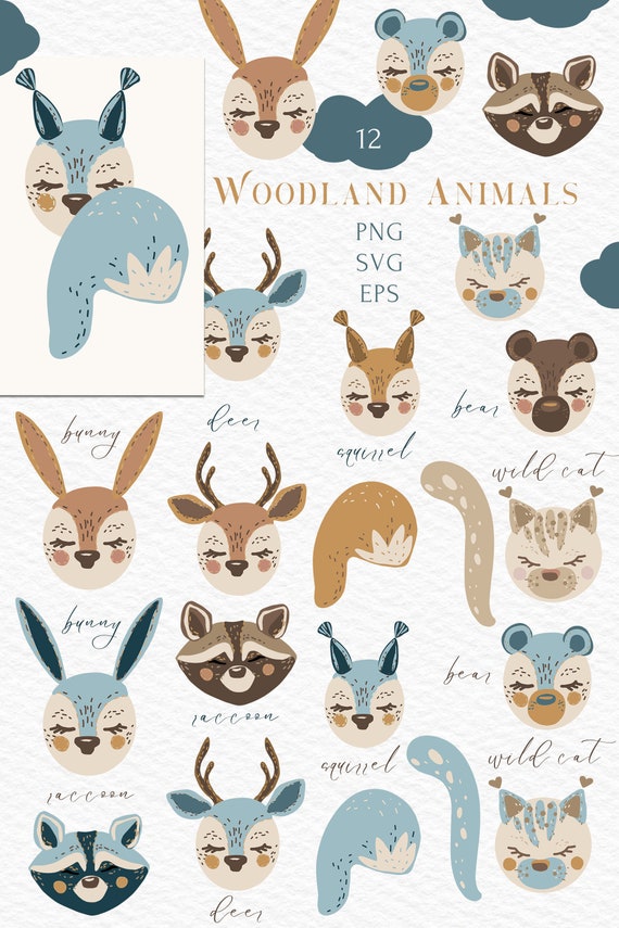 Woodland Animal clipart Set SVG. Neutral Forest baby shower | Etsy