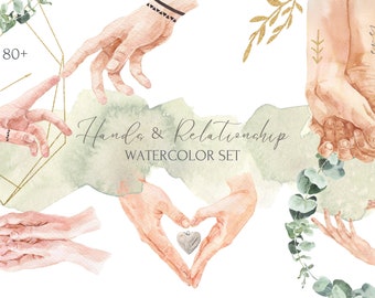 Watercolor People's Hands Clipart: Man, Woman, Baby, Kid, Family, Mother, Father. Mother's Day, Couples Clipart. Love, Care, Passion PNG Set
