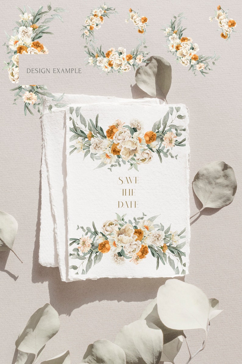 White Floral Wreath Clipart. Boho Rustic Wedding Watercolor | Etsy
