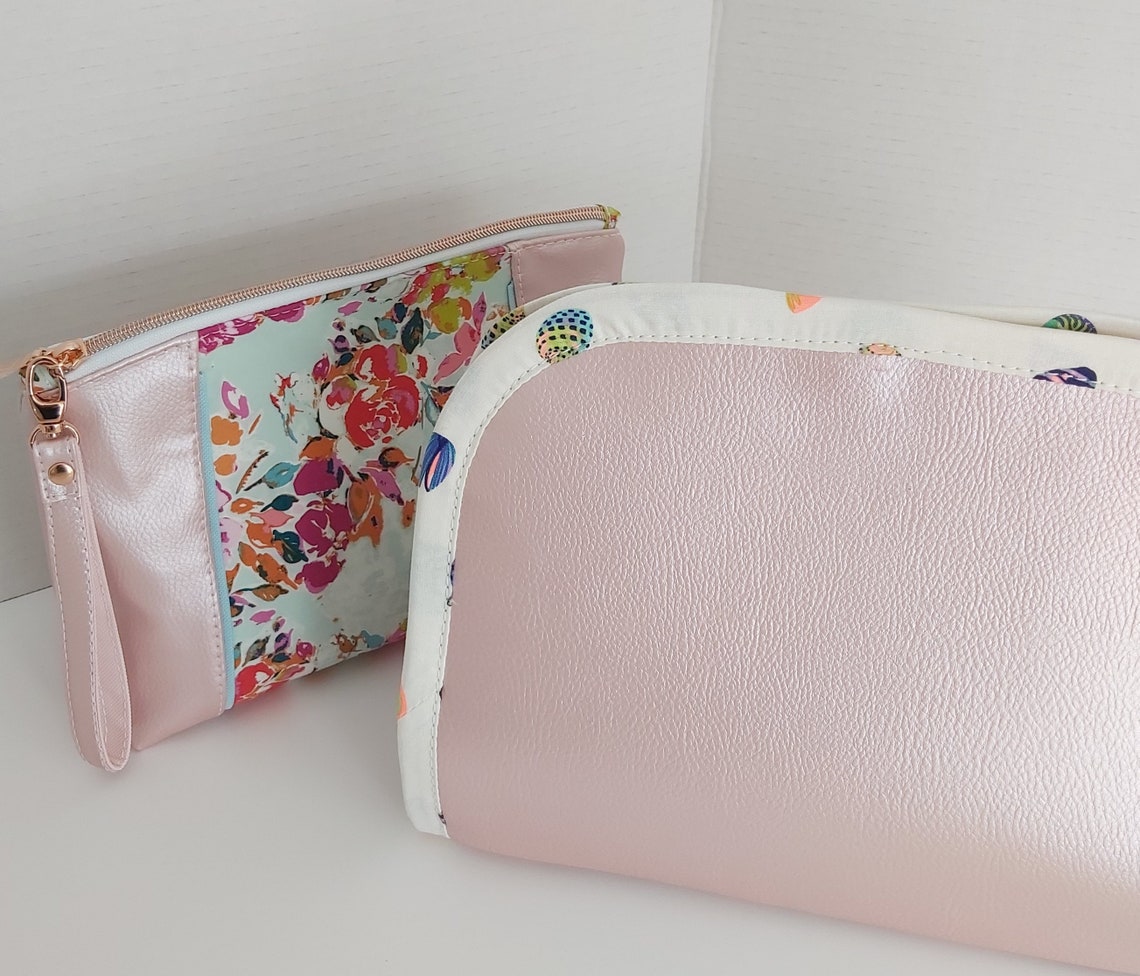 Beauty Makeup Bag Colourful Flowers & Pink Vinyl Etsy