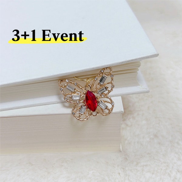 Buy 3 Get 1 Free - Bling Cubic Zirconia Butterfly Charm Paperclip Bookmark Bookish Gift 5 Colors