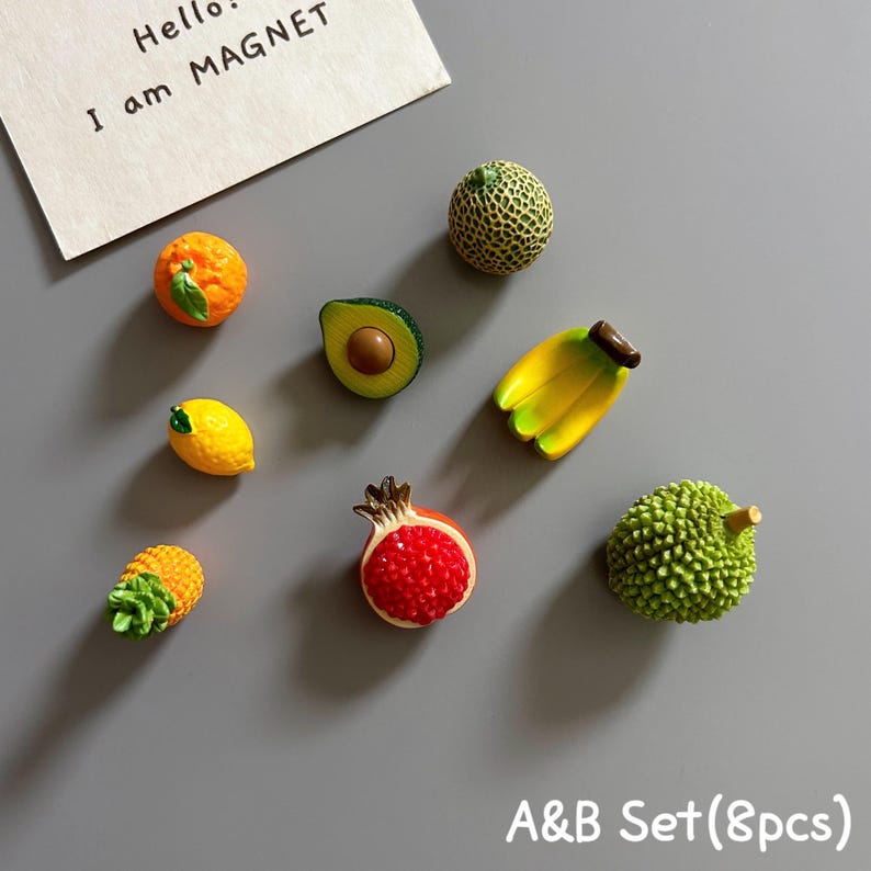 Fruits Fridge Magnet Set Durian Banana Pineapple Avocado Lemon Orange Melon Realistic Miniature Food Kitchen Decor Gift Refrigerator Magnets