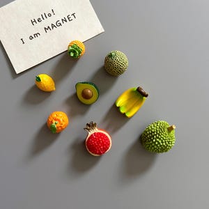 Fruits Fridge Magnet Set Durian Banana Pineapple Avocado Lemon Orange Melon Realistic Miniature Food Kitchen Decor Gift Refrigerator Magnets