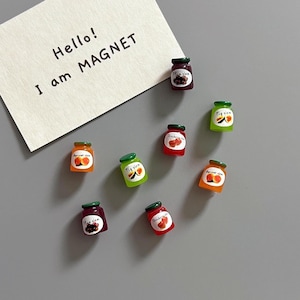 Cute Mini Fruit Jam Fridge Magnet Set Realistic Miniature Food Strawberry Fig Apricot Plum Fruits Kitchen Decor Gift Refrigerator Magnets