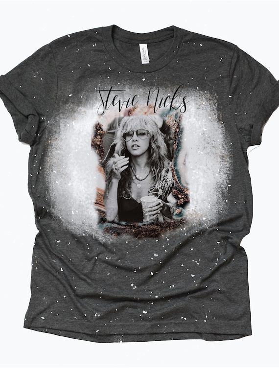 Bleached Stevie Nicks Band Tee, Womens rocker tee, Vintage Bleached tee, Band Shirts, Concert Tees, White Band Tee, Womens distressed shirt