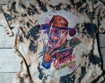 Retro, Freddy Krueger, women T Shirt, Acid Wash Tee, Halloween Tee, Vintage, 80s, Halloween Gifts, Bleached Shirts, Tie Dye, Horror, small