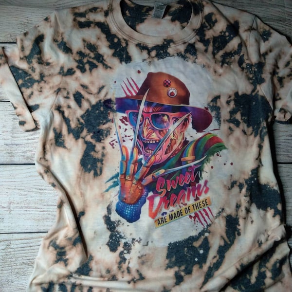 Retro, Freddy Krueger, women T Shirt, Acid Wash Tee, Halloween Tee, Vintage, 80s, Halloween Gifts, Bleached Shirts, Tie Dye, Horror, small